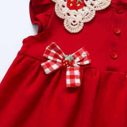 Váy Sát Nách Cổ Bèo Đính Nơ Đỏ Cho Bé Gái 1-7 Tuổi TinyKids