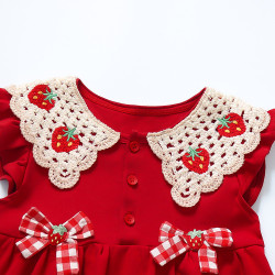 Váy Sát Nách Cổ Bèo Đính Nơ Đỏ Cho Bé Gái 1-7 Tuổi TinyKids