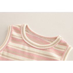 Set Bộ quần yếm thỏ tay ngắn màu hồng TinyKids