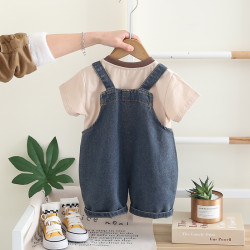 Set Bộ Áo Thun Tay Ngắn Quần Yếm Jean Hình Vịt Cho Bé Trai 1-5 Tuổi TinyKids