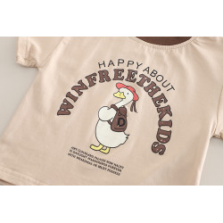 Set Bộ Áo Thun Tay Ngắn Quần Yếm Jean Hình Vịt Cho Bé Trai 1-5 Tuổi TinyKids