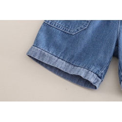 Set Bộ Quần Áo Hoạt Hình Gấu Dán Nhãn Áo polo Quần Short Denim TinyKids