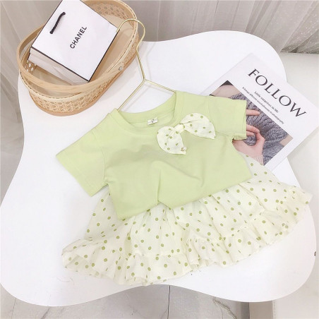 Set bé gái Elsa Babie thiết kế chân váy bí áo nơ phối bèo TinyKids