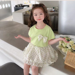 Set bé gái Elsa Babie thiết kế chân váy bí áo nơ phối bèo TinyKids