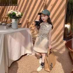 Váy Liền Cá Tính Không Tay Dây Rút Thắt Eo Tinykids