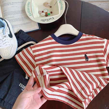 Áo phông kẻ sọc ngắn tay cotton cho bé trai Tinykids