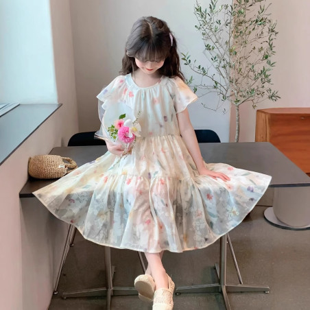 Váy liền bé gái mùa hè phong cách phương tây, váy công chúa hoa ngọt ngào