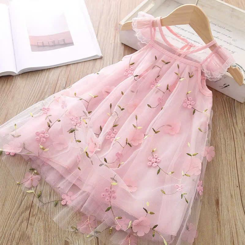 Váy Hồng Bé Gái Thêu Gạc Tutu