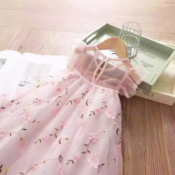 Váy Hồng Bé Gái Thêu Gạc Tutu