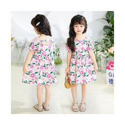 Váy Cho Bé Gái Mùa Hè, Đầm Bé Gái Cho Trẻ Em Tinykids, Váy Bé Gái Ngắn Tay chất Cotton Thô Hoạ Tiết Hoa Tím