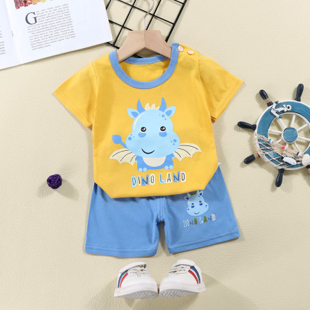 Bộ Quần Áo Ngắn Tay Bé Trai Mềm Mát 100% Cotton Hoạ Tiết Rồng Bay Nhỏ