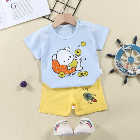 Bộ Quần Áo Ngắn Tay Bé Trai Mềm Mát 100% Cotton Hoạ Tiết Chó Con Nằm Gối