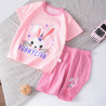 Bộ Quần Áo Mùa Hè Bé Gái Cộc Tay Vải Cotton Mềm Mịn Hoạ Tiết Thỏ Con