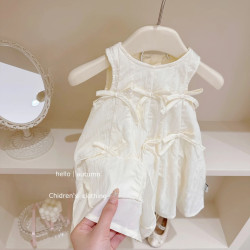 Váy sát nách thêu nơ dáng xòe bé gái từ 10-30kg vải siêu mát thoáng khí - Tiny Kids