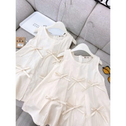 Váy sát nách thêu nơ dáng xòe bé gái từ 10-30kg vải siêu mát thoáng khí - Tiny Kids